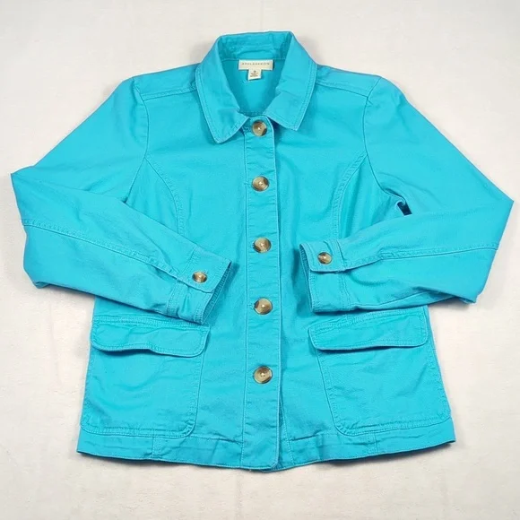 Appleseed's Turquoise Button Front Jean Jacket Women's Size Small - Picture 2 of 6